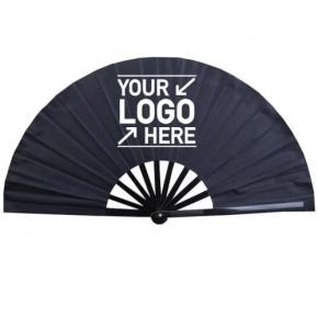 Custom Promotional Large Rave Fan Nylon Fabric Hand Held Folding Fans 