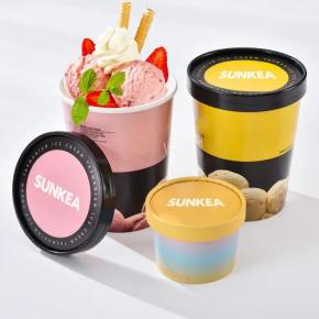 Custom wholesale printed disposable yogurt ice cream paper cups with spoon