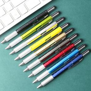 Professional factory 6 in one tool pen twist ballpen with screwdriver spirit level stylus ruler