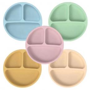 ODM & OEM Platos De Silicona BPA Free Silicone Suction Plate Baby Divided Plate With Non-slip 4 Strong Suction Bowl