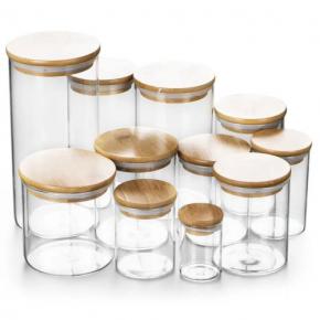 High borosilicate Airtight Kitchen Food Storage Spice glass jar with bamboo lid